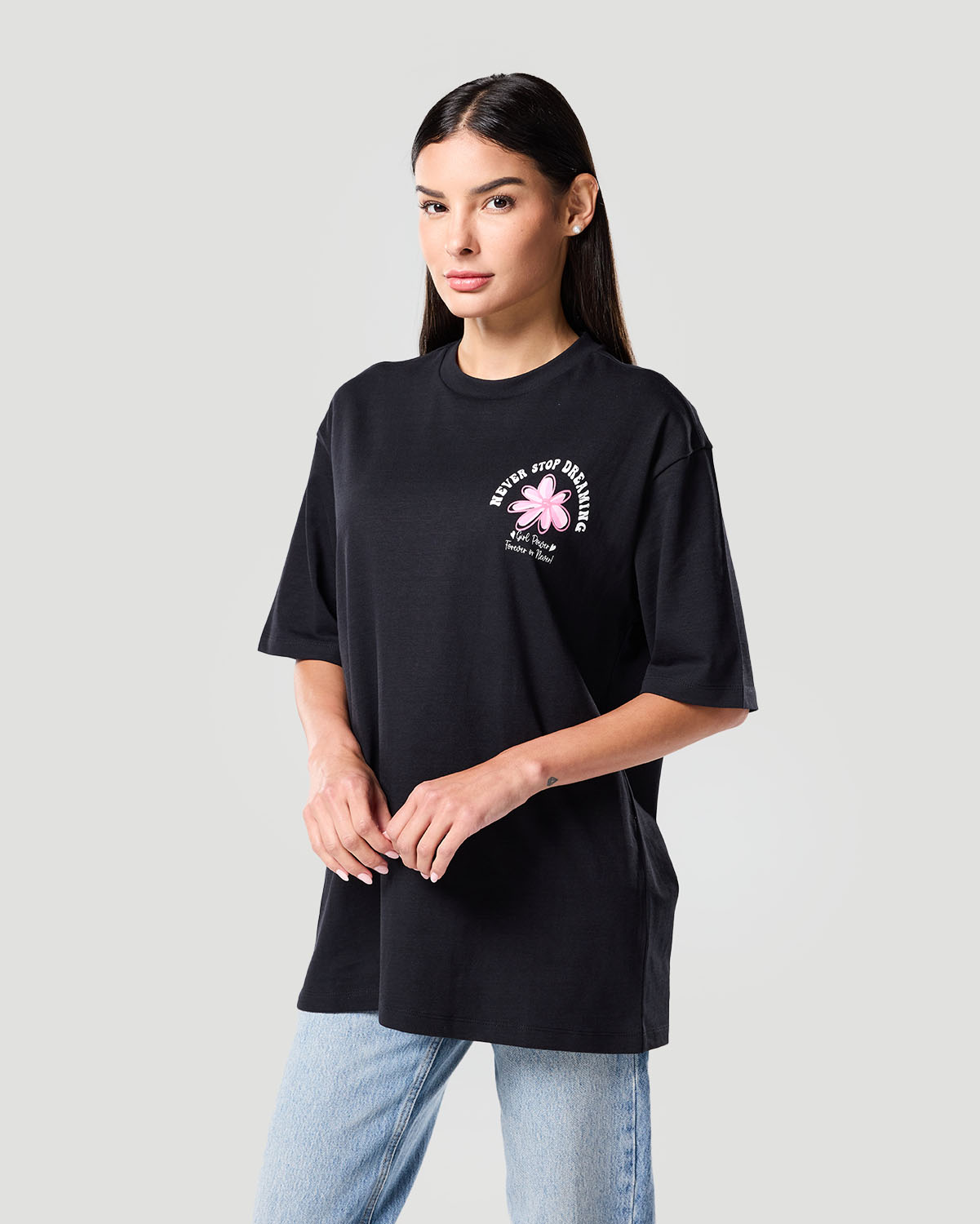 Franela con estampado para mujer-NEGRO AZABACHE image number 2